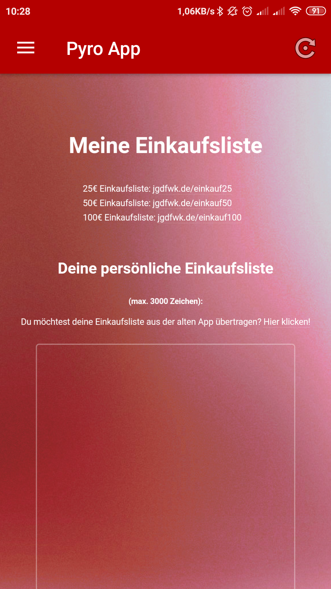 Pyro App: Einkaufsliste