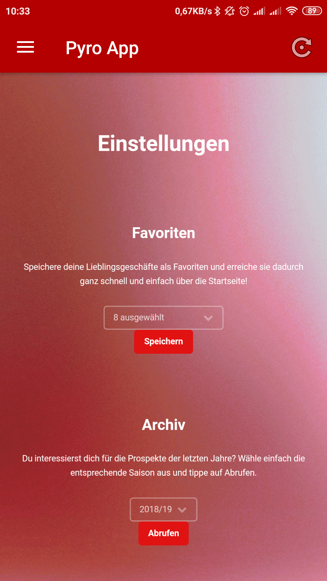 Pyro App: Einstellungen